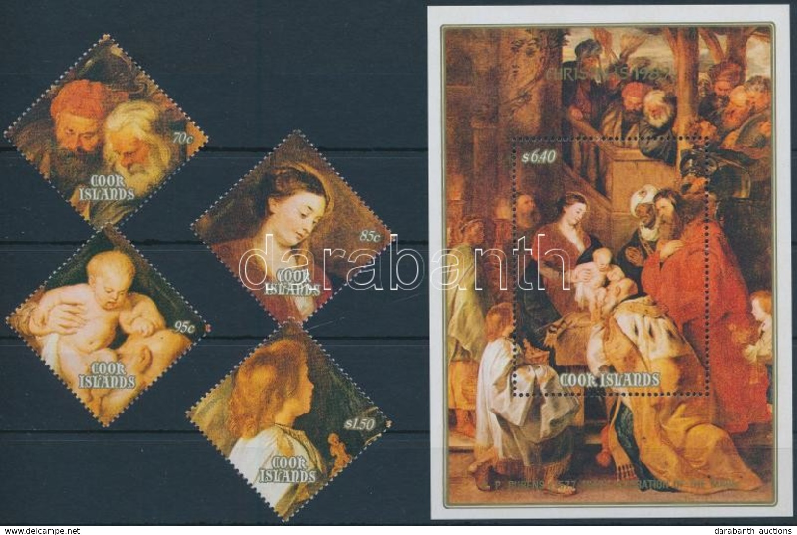 ** 1989 Karácsony, Rubens Festmények Sor + Blokk,
Christmas, Rubens Paintings Set + Block
Mi 1286-1289 + Mi 193 - Sonstige & Ohne Zuordnung