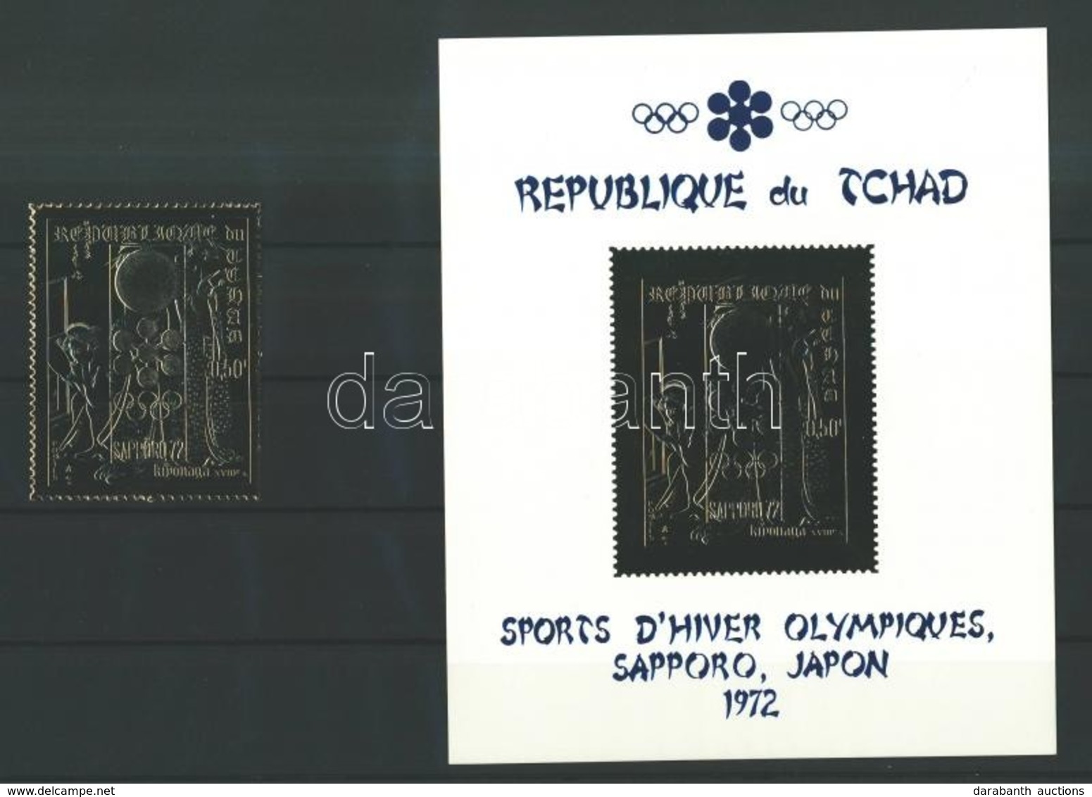 ** 1971 Téli Olimpia Sapporo Aranyfóliás Fogazott Mi 413A + Blokk Mi 22 - Sonstige & Ohne Zuordnung