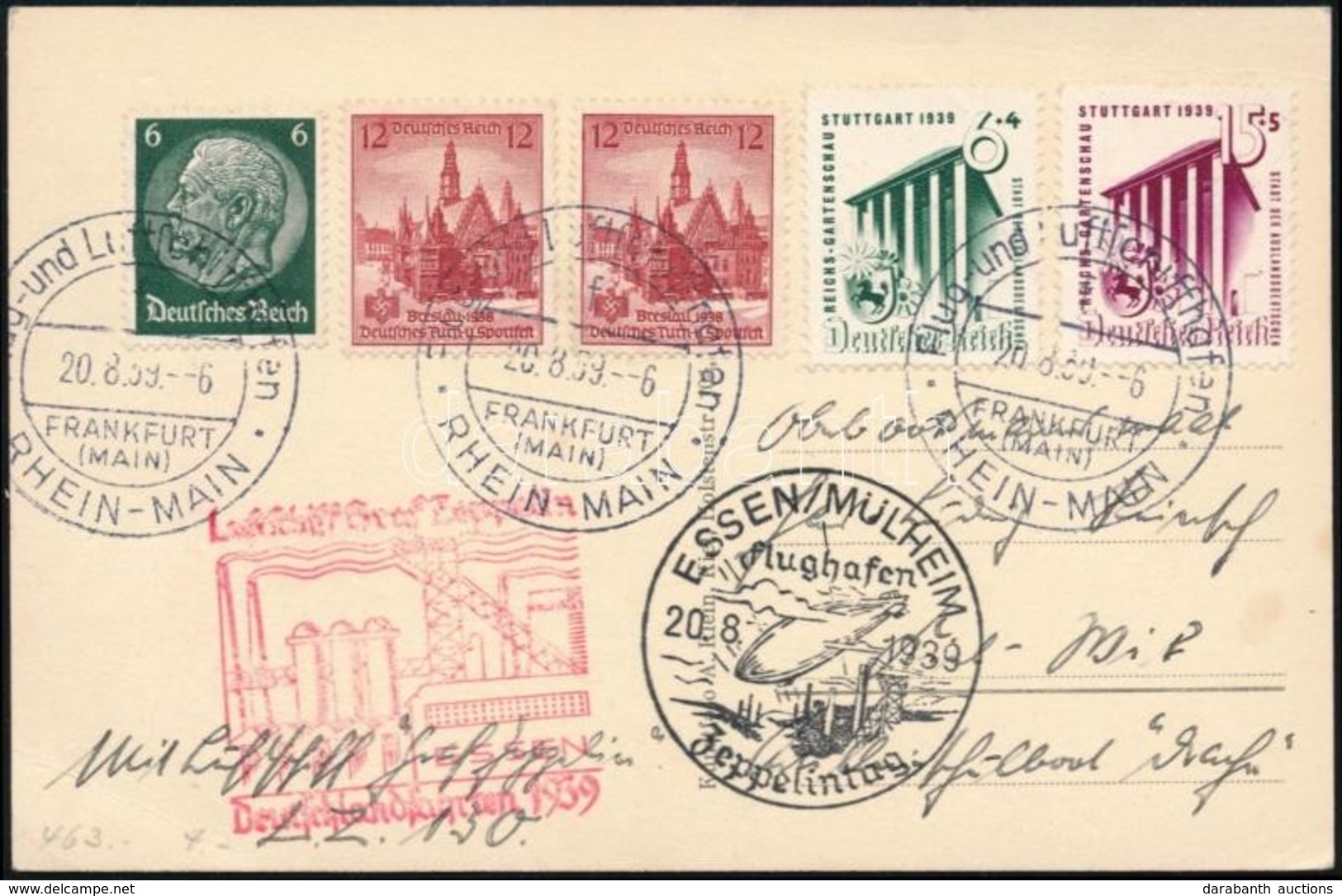 1939 Zeppelin Deutschlandfahrten Repülés Essenbe Képeslap - Other & Unclassified