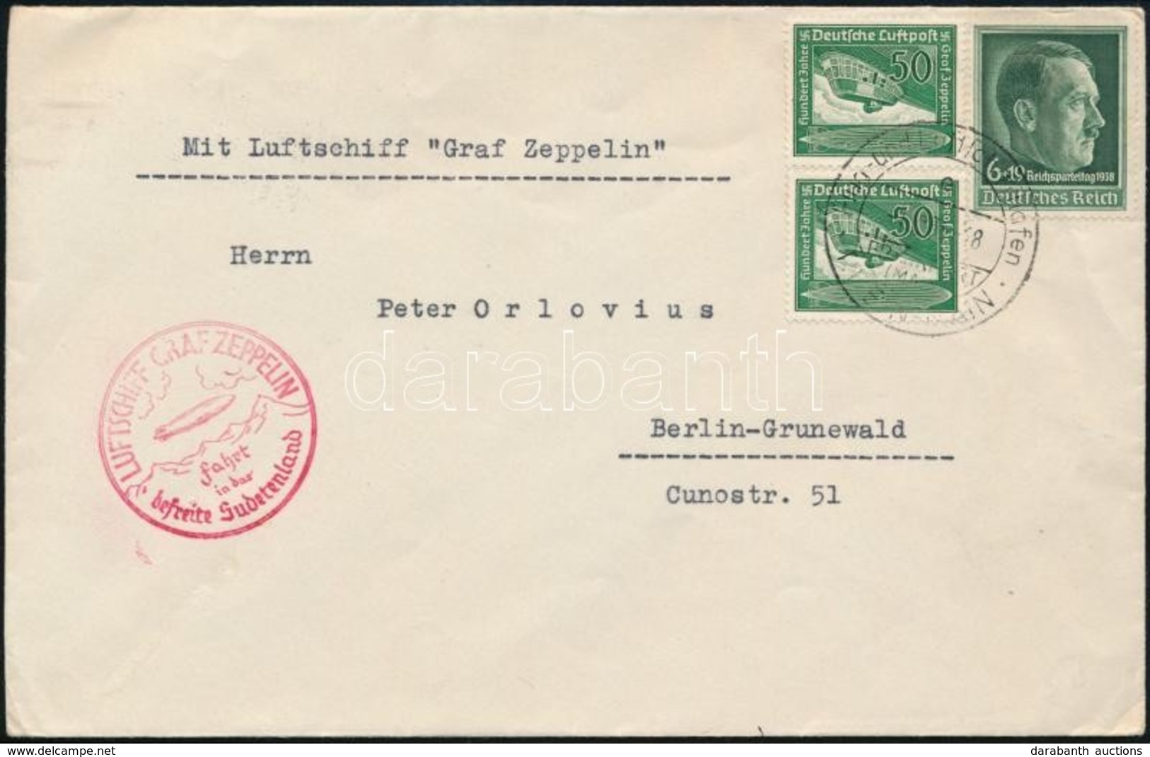 1938 Zeppelin Repülés A Felszabadult Szudétavidékre Levél - Otros & Sin Clasificación