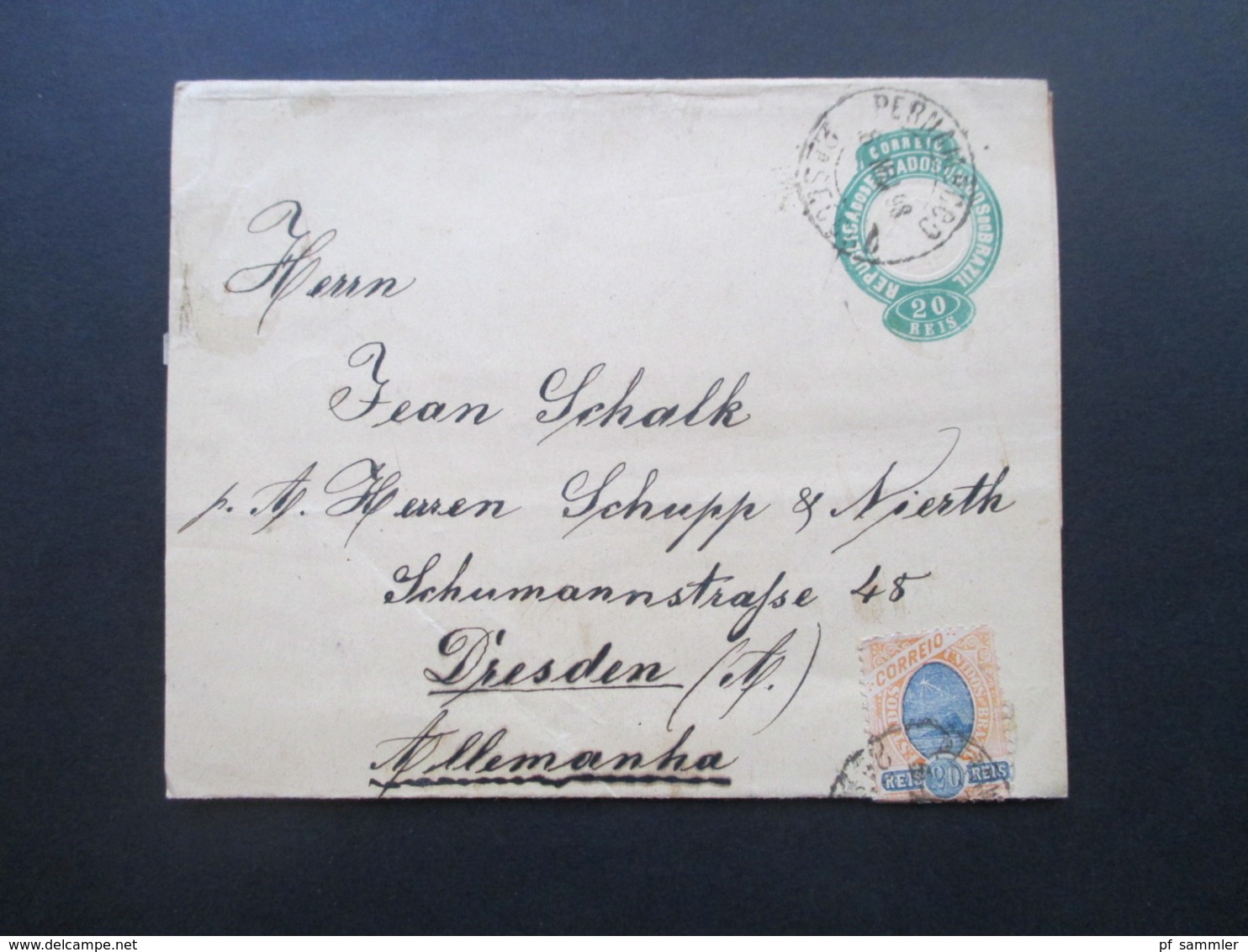 Brasilien 1898 Streifband Zusatzfrankaturen Landschaft Nr. 104 Und 105 Pernambuco Nach Dresden Gesendet! Firmenbeleg - Storia Postale