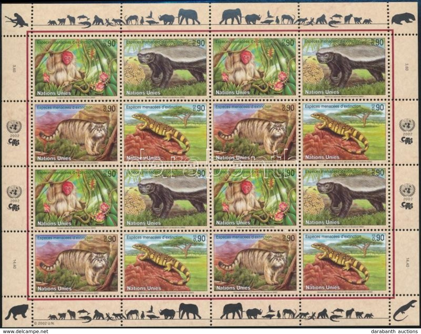 ** 2002 Veszélyeztetett állatok Kisív,
Endangered Species Minisheet
Mi 434-437 - Otros & Sin Clasificación