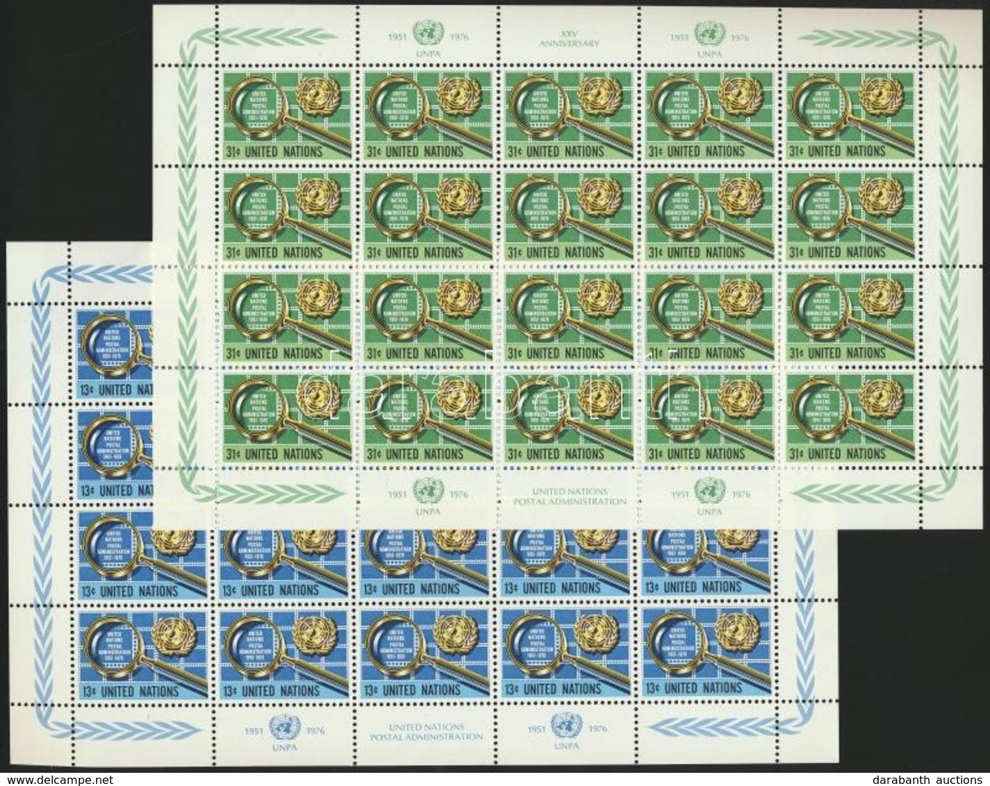 ** 1976 25 éves Az ENSZ Postája Kisív Sor Mi 299-300 - Other & Unclassified