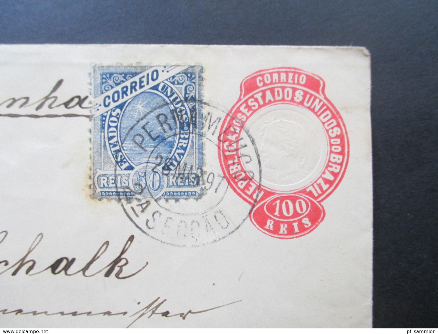 Brasilien 1897 GA Umschlag Zusatzfrankaturen Landschaft Von Pernambuco Nach Dresden Gesendet! Firmenbeleg - Cartas & Documentos