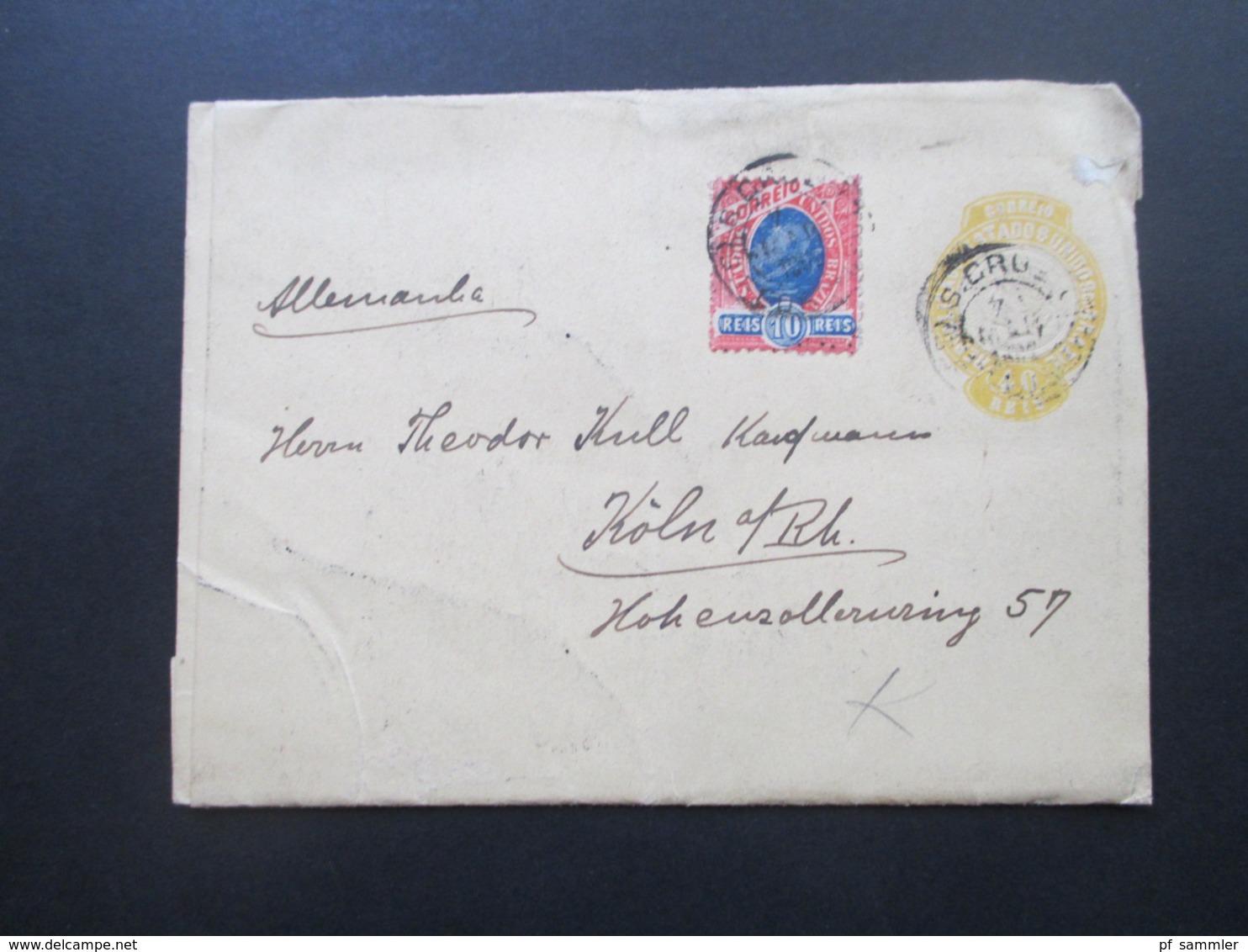 Brasilien Um 1900 Streifband 40 Reis Mit Zusatzfrankatur Landschaft Nr. 103 Nach Köln Gesendet! - Storia Postale