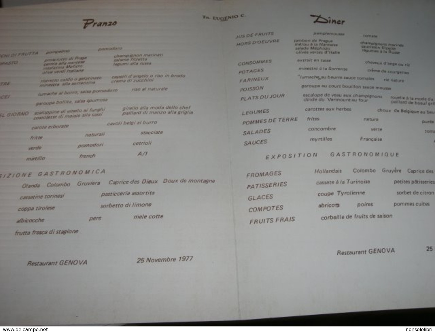 MENU' T/N EUGENIO C. 1977 ILLUSTRATO CON DIPINTO DI HANSET - Menu