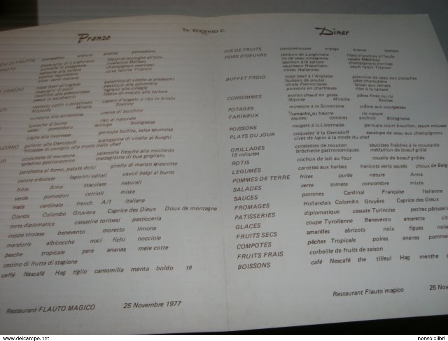 MENU' T/N EUGENIO C. 1977 ILLUSTRATO CON DIPINTO DI HANSET - Menu