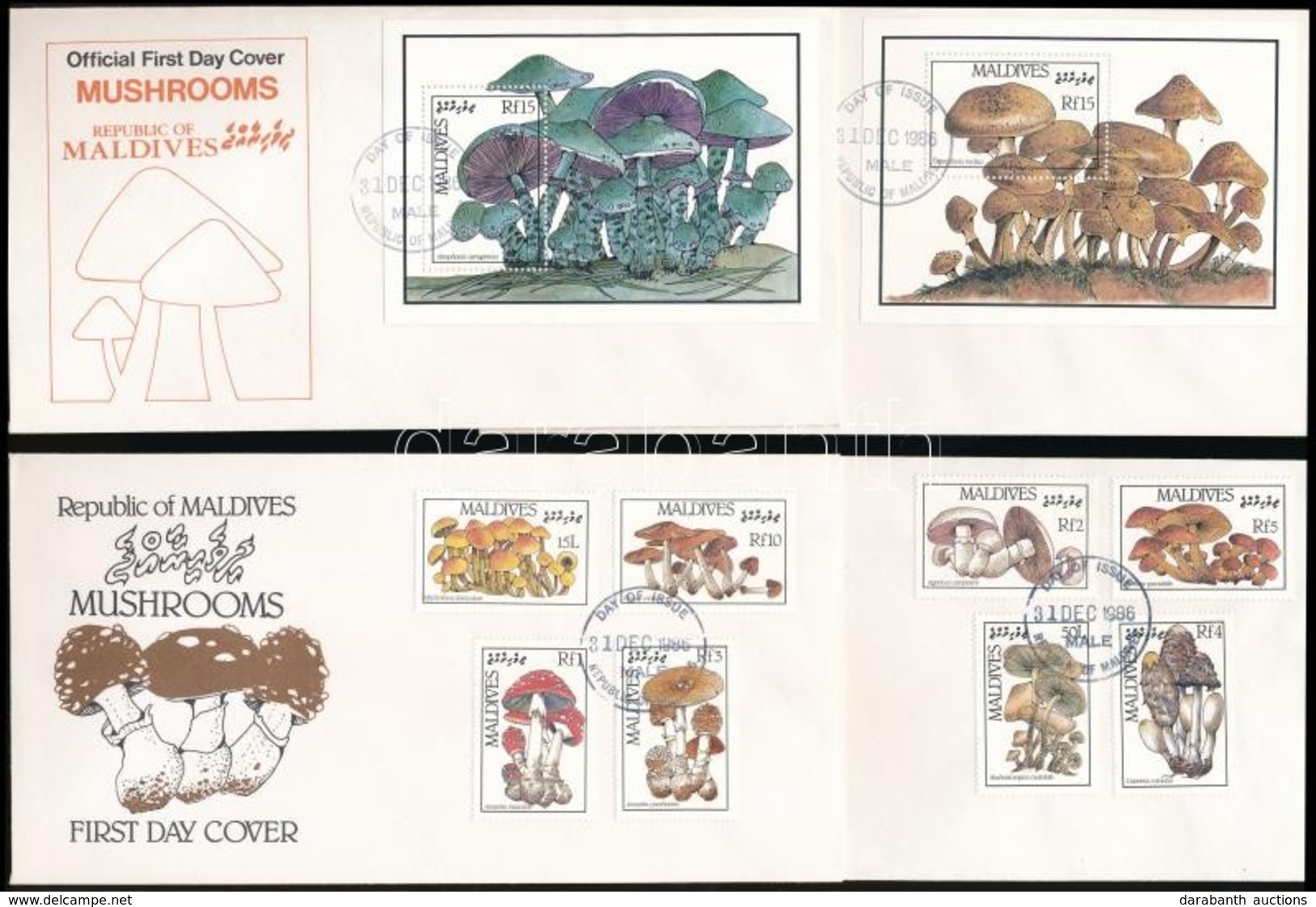 1986 Gomba Sor Mi 1234-1241 + Blokk Mi 130-131 4 Db FDC-n - Sonstige & Ohne Zuordnung