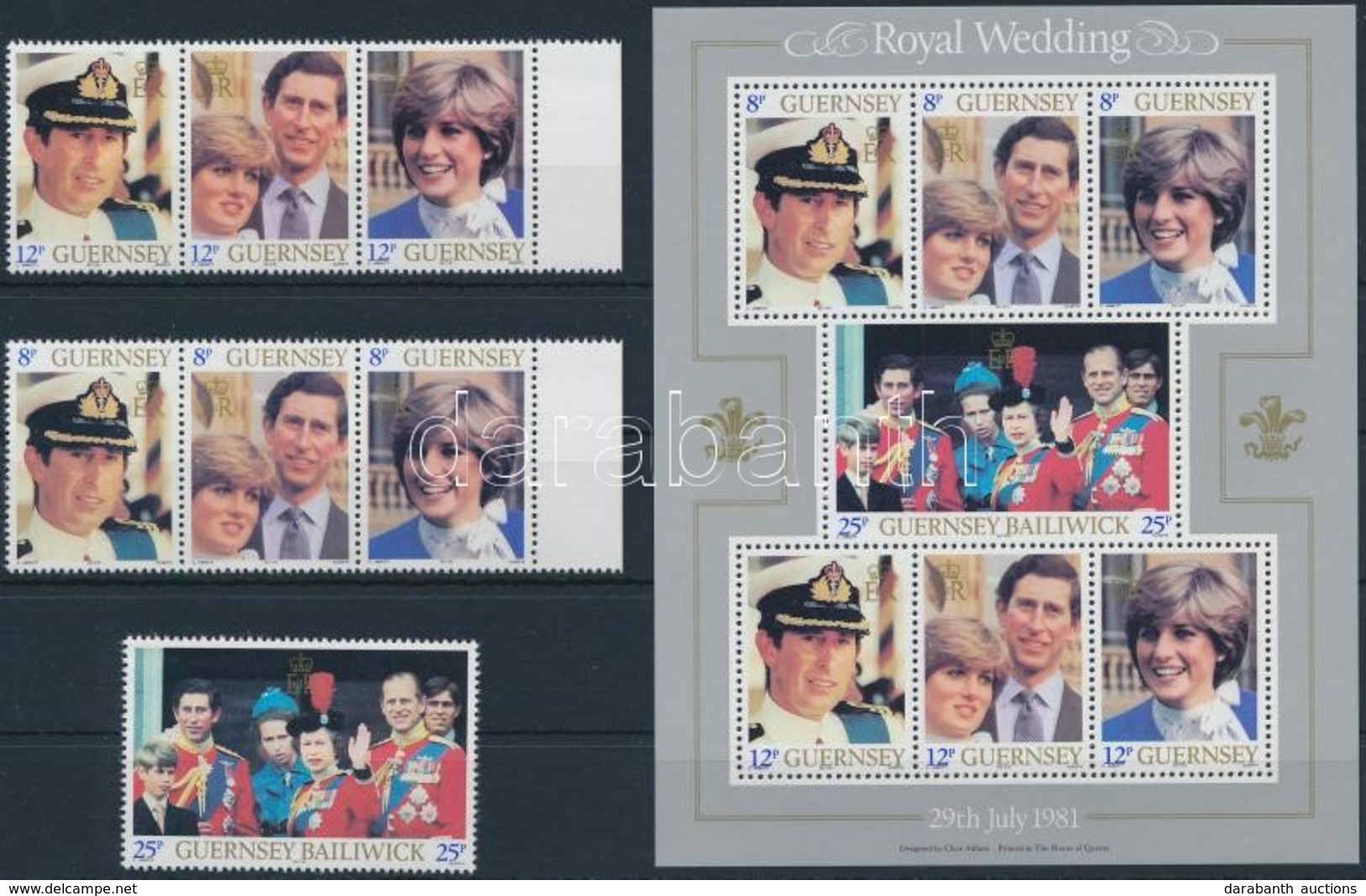 ** 1981 Diana és Károly Herceg Esküvője Sor + Blokk,
Prince Charles And Diana's Wedding Set + Block
Mi 225 A-231 A + Mi  - Other & Unclassified