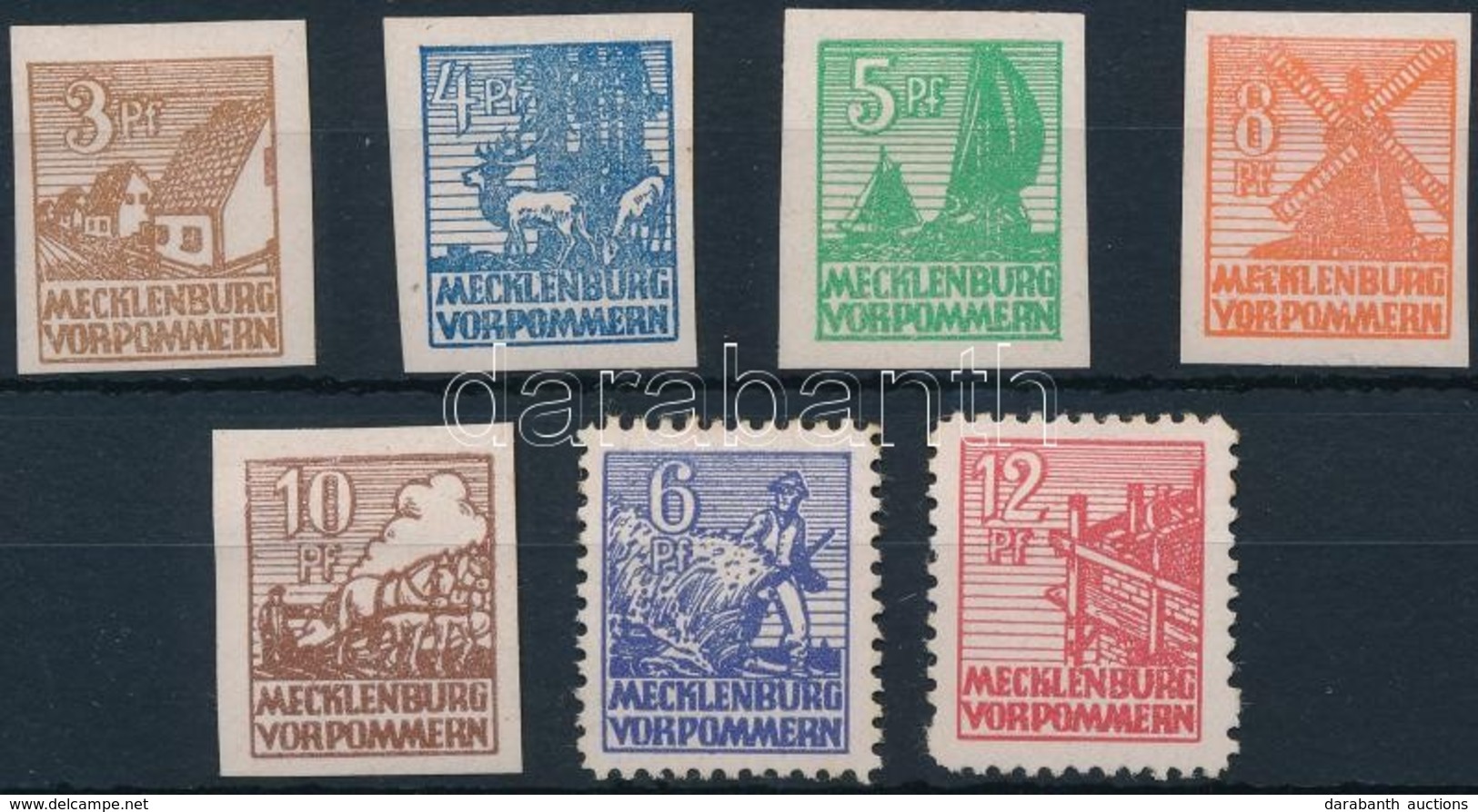 * 1946 Mecklenburg Vastag Fehér Papír Mi 29-36 X - Sonstige & Ohne Zuordnung