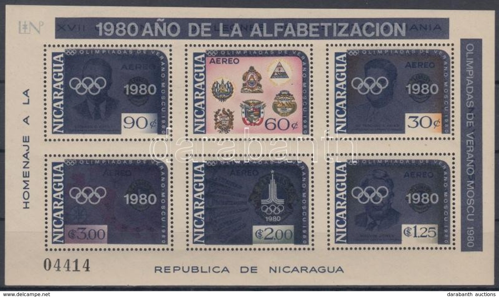 ** 1980 Analfabetizmus Elleni Kampány; Nyári Olimpia, Moszkva Felülnyomással Blokk Mi 125 - Otros & Sin Clasificación