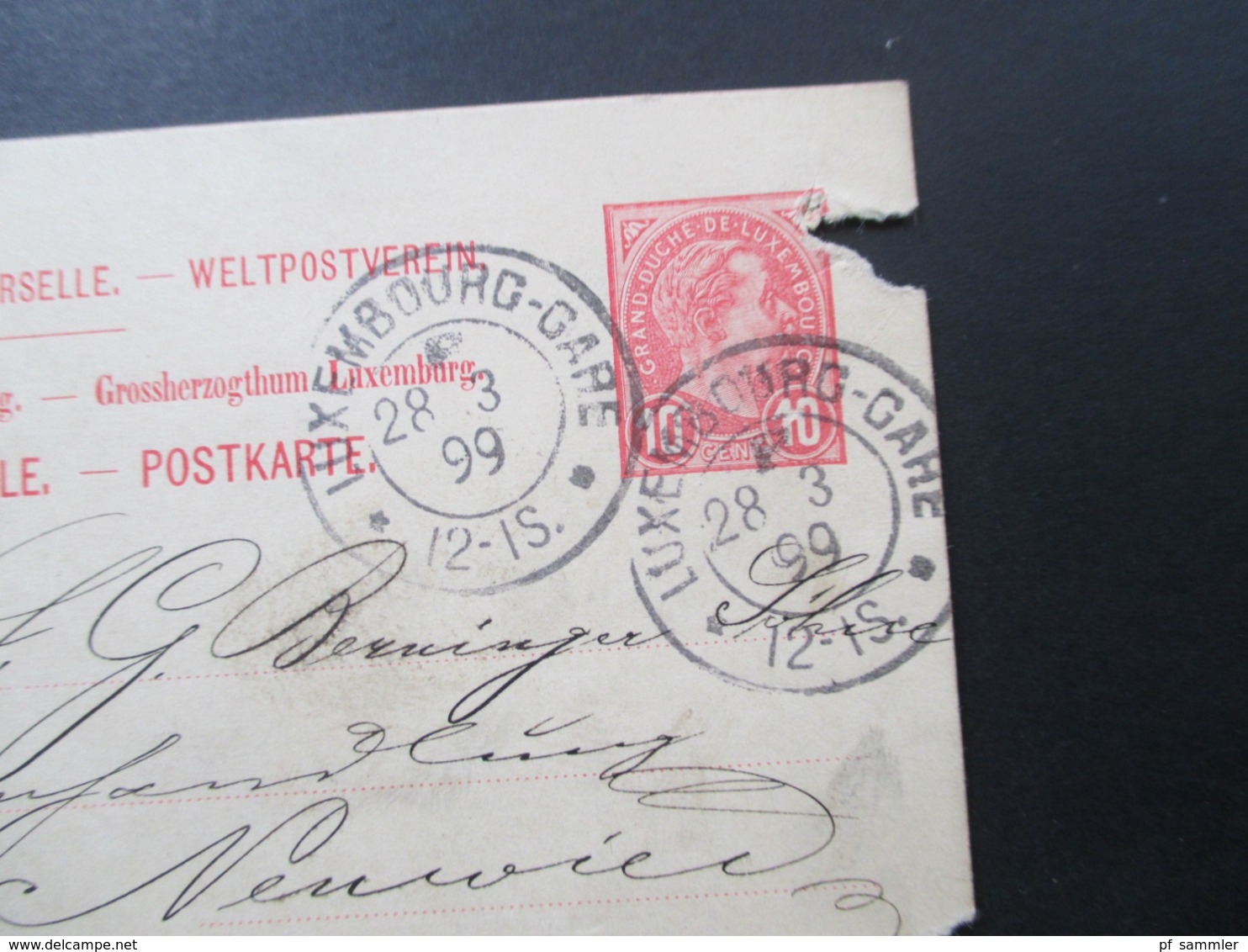Luxemburg 1899 Ganzsache Stempel Luxembourg Gare Nach Neuwied Mit Ak Stempel. Beschädigt!! - Enteros Postales