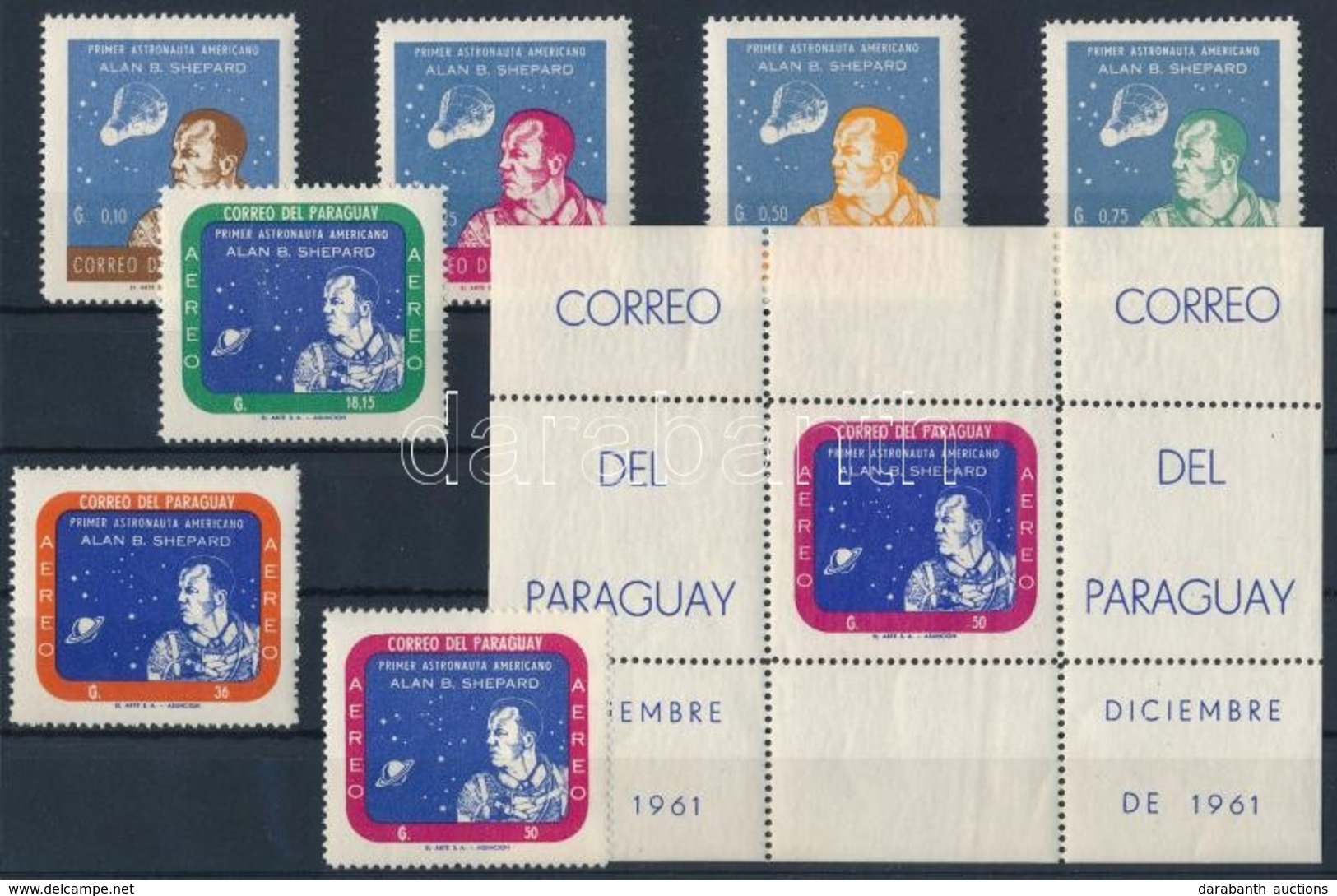 ** 1961 Alan B. Shepard, Az 1. Amerikai űrhajós Sor Mi 972-978 + Blokk Mi 12 - Otros & Sin Clasificación