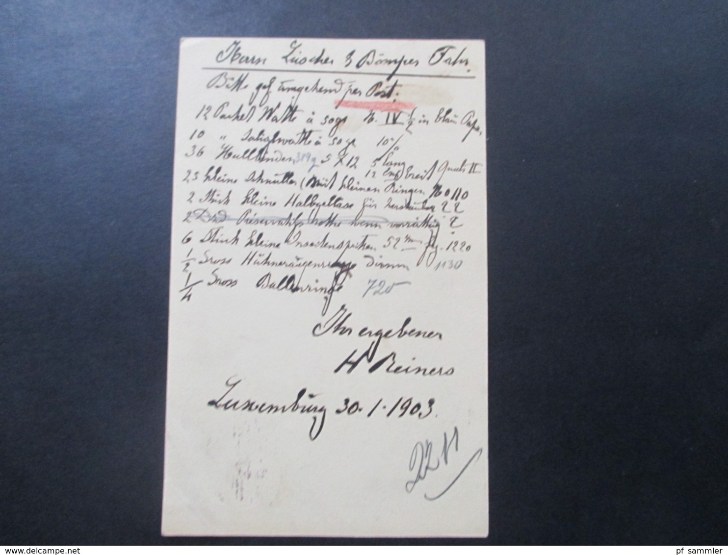 Luxemburg 1903 Ganzsache Stempel Luxembourg Nach Vahr Rheinland Mit Ak Stempel Firmenkarte - Interi Postali