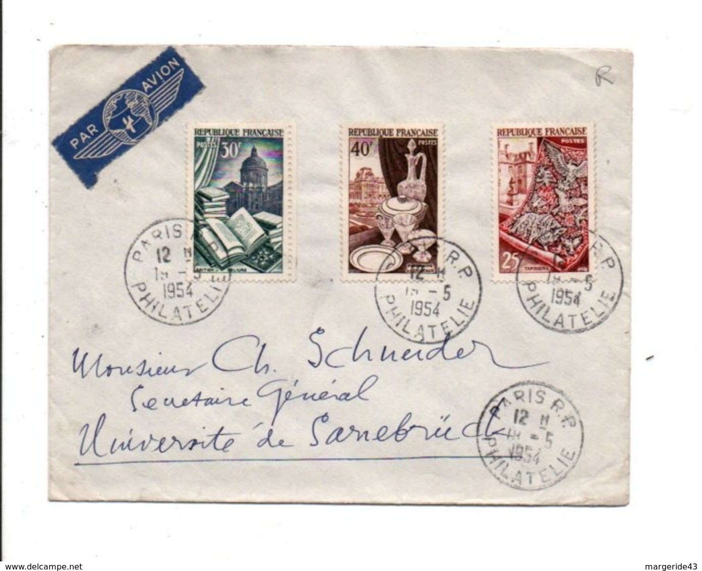 AFFRANCHISSEMENT COMPOSE SUR LETTRE AVION DE PARIS POUR LA SARRE 195 - 1961-....