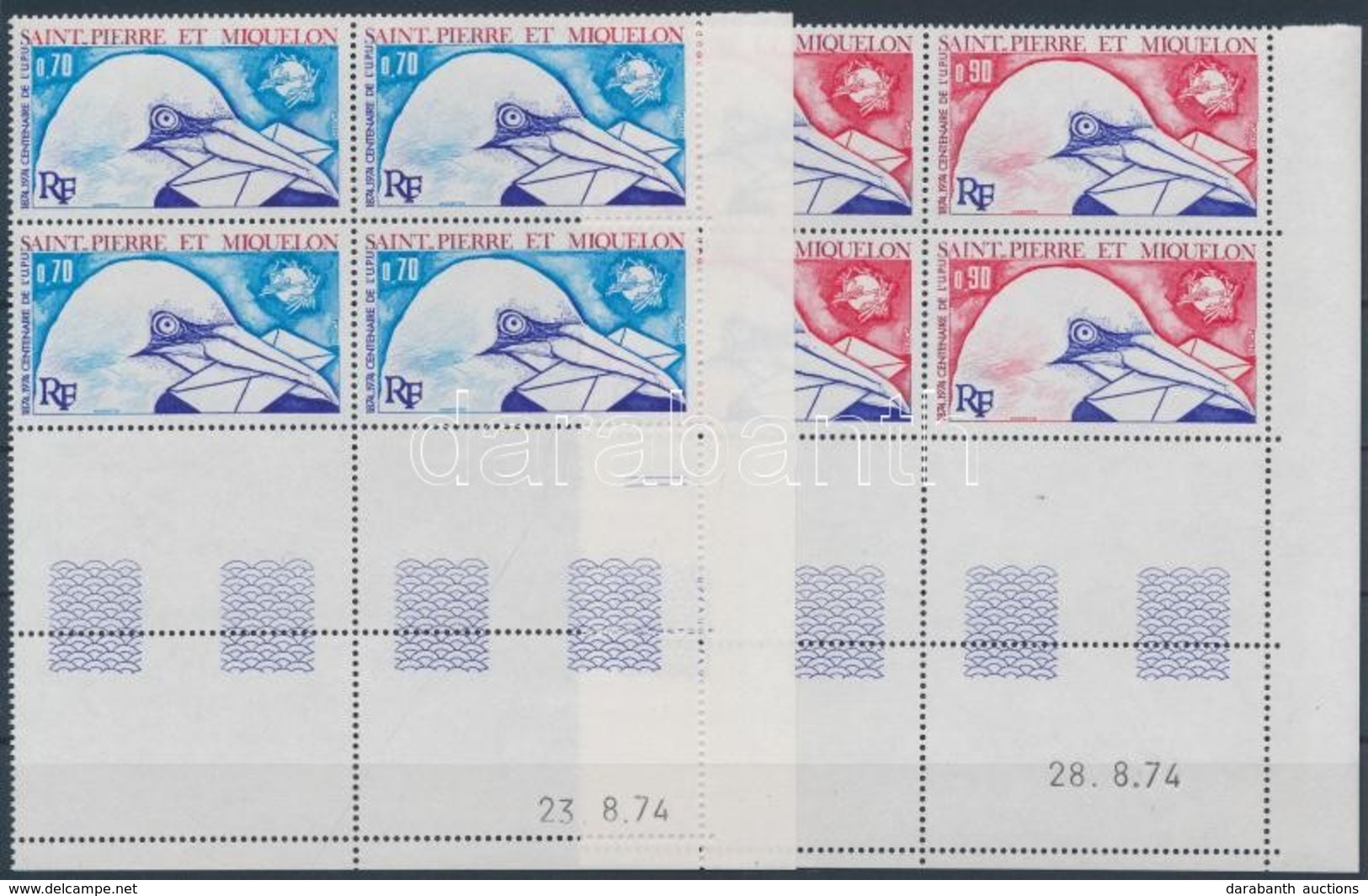 ** 1974 100 éves Az UPU Sor ívsarki Négyestömbökben 4-4 üresmezővel Mi 496-497 - Other & Unclassified