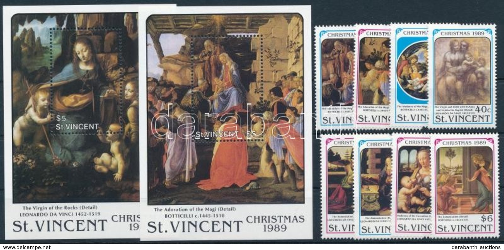 ** 1989 Karácsony, Festmények Sor + Blokksor,
Christmas, Paintings Set + Blockset
Mi 1488-1495 + Mi 93-94 - Otros & Sin Clasificación