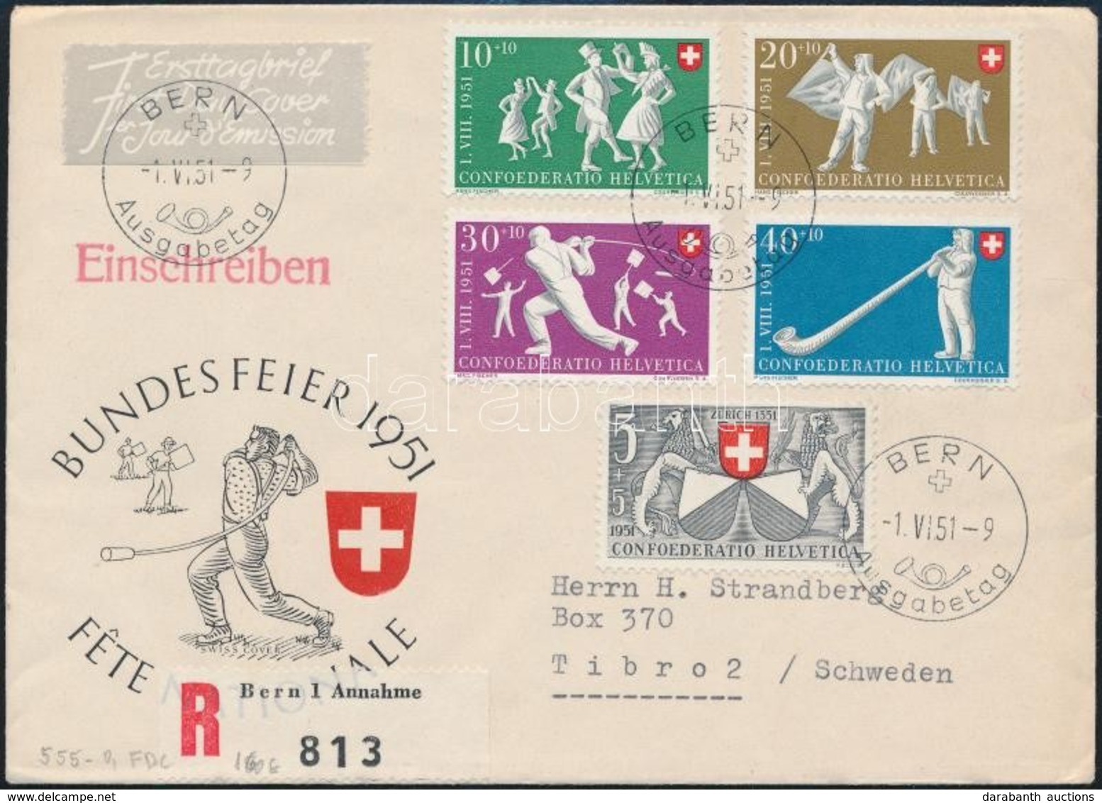 1951 Pro Patria  Mi 555-559 Ajánlott FDC - Sonstige & Ohne Zuordnung