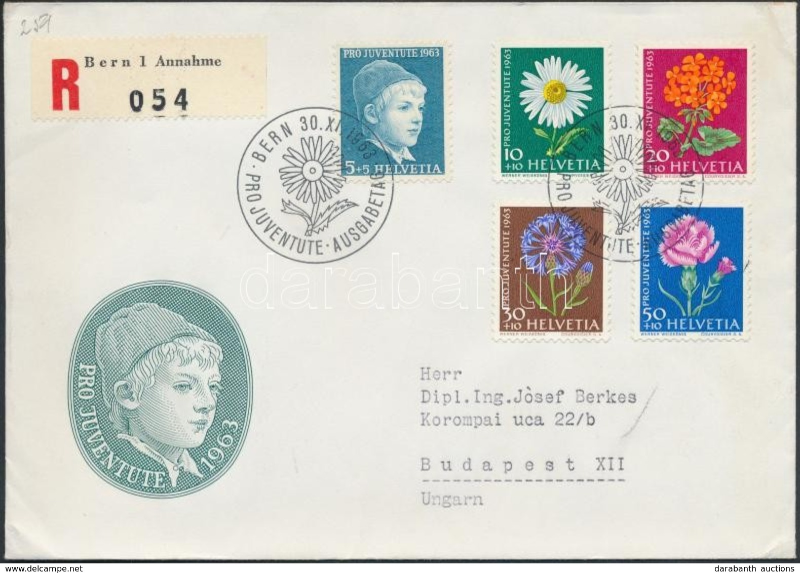 1963 Pro Juventute Sor Mi 786-790 Y Ajánlott FDC - Sonstige & Ohne Zuordnung