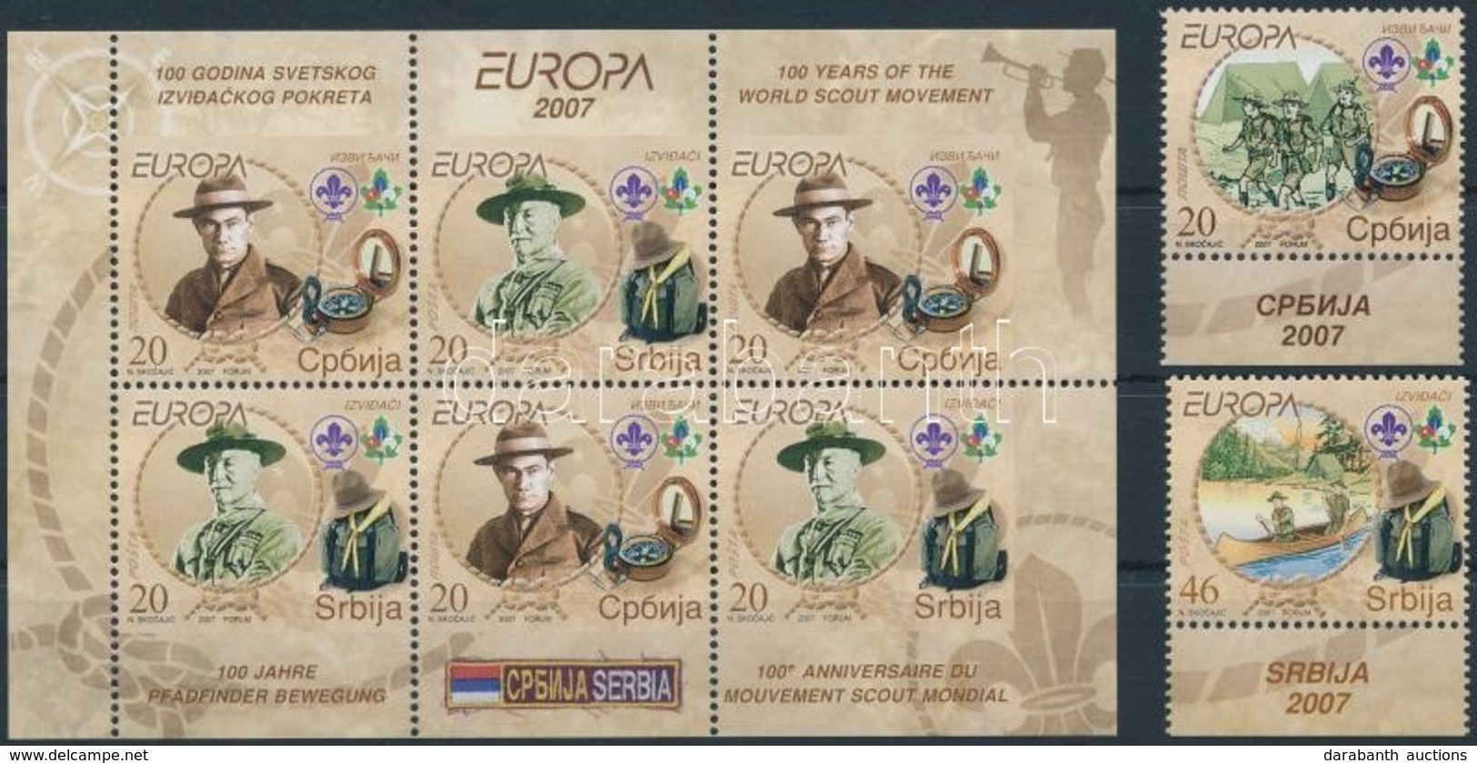 ** 2007 Europa CEPT Cserkészek ívszéli Sor + Bélyegfüzet Lap,
Europa CEPT Scout Margin Set + Stamp-booklet Sheet
Mi 194+ - Other & Unclassified