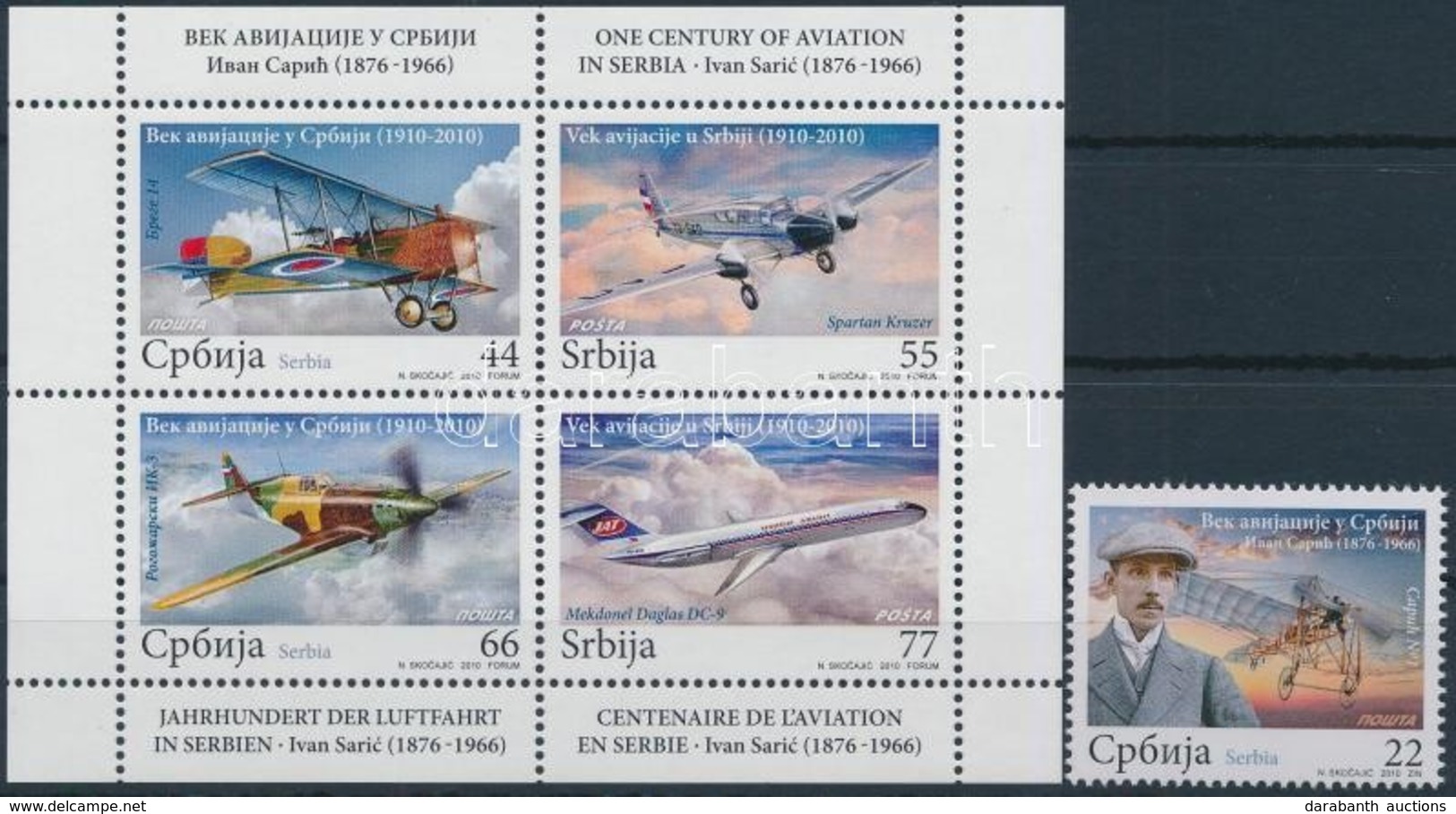 ** 2010 Repülés Bélyeg + Bélyegfüzet Lap,
Aviation Stamp + Stamp-booklet Sheet
Mi 380 + Mi 381-384 - Sonstige & Ohne Zuordnung