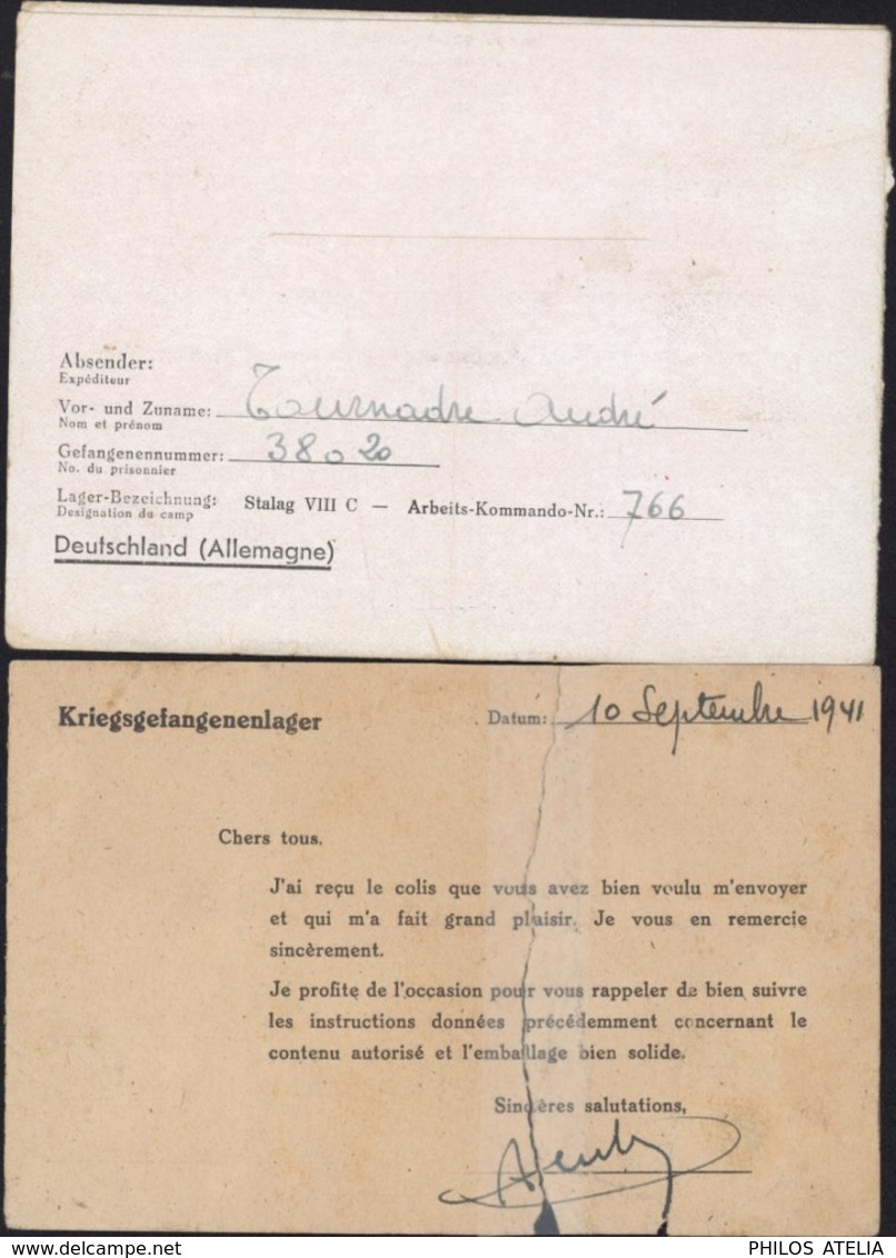 Guerre 39 Documents Stalag VIII C SAGAN CAD 25 9 41 Censure Illustrée Cor De Chasse Prrisonnier Accusé Réception Colis - Briefe U. Dokumente