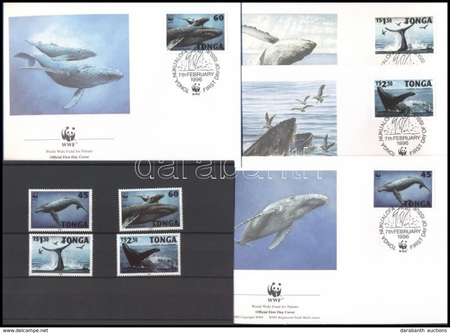 ** 1996 WWF: Hosszúszárnyú Bálna Sor Mi 1400-1403 + 4 FDC (pici Gumi Hiba) - Other & Unclassified