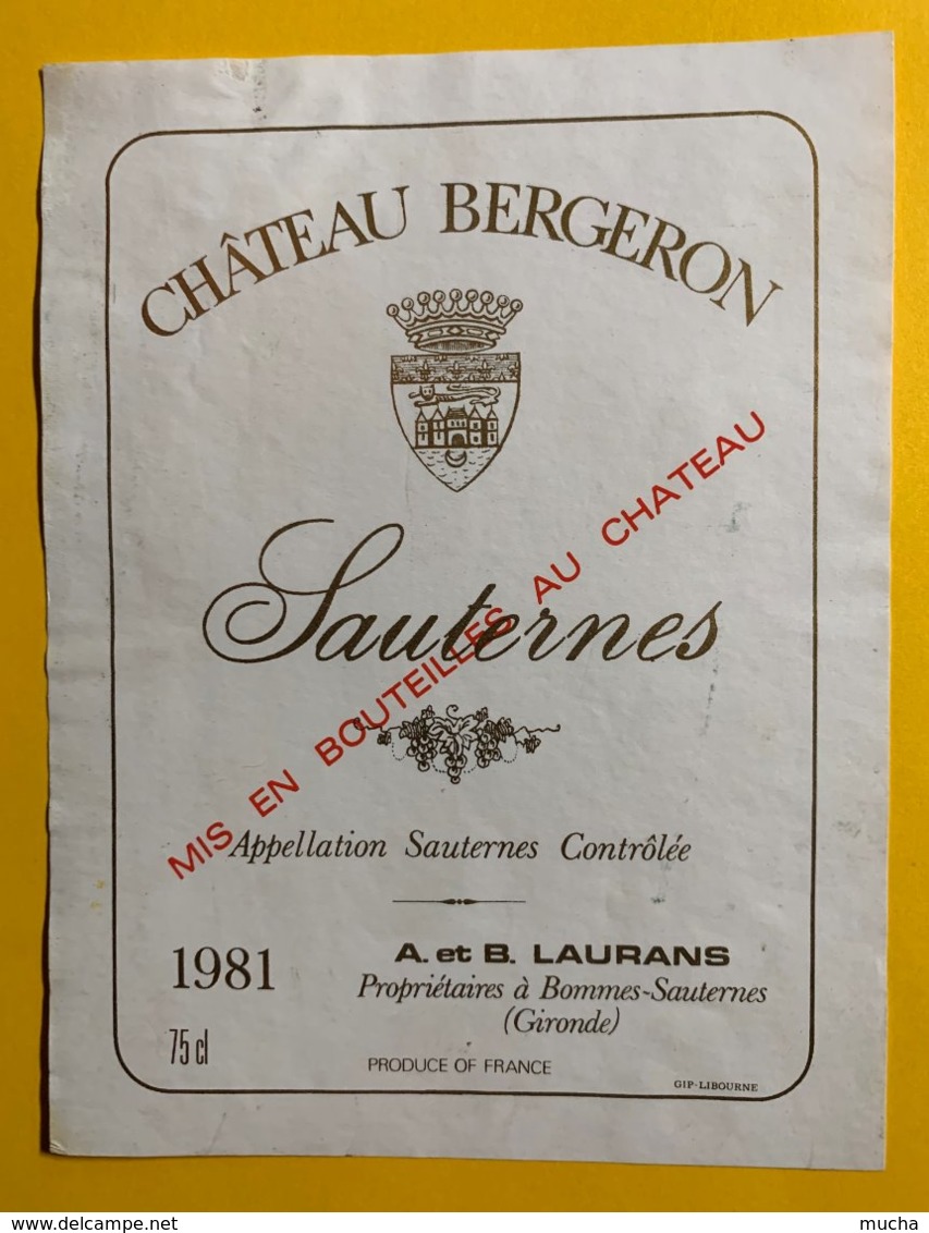 12158 - Château Bergeron 1981 Sauternes - Bordeaux