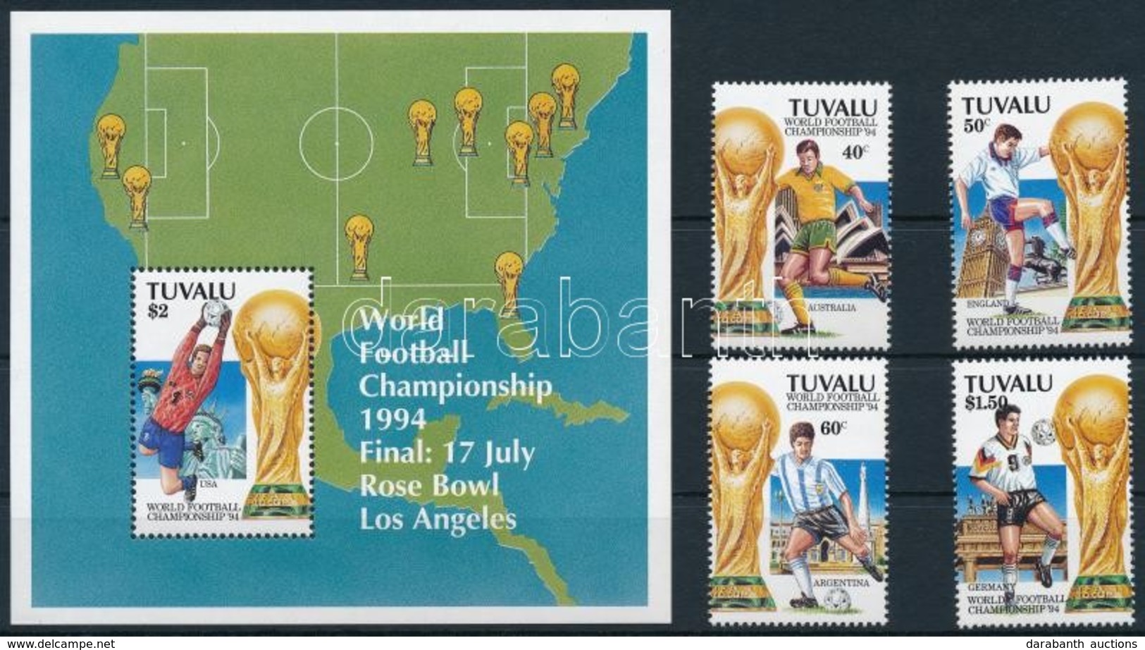 ** 1994 Labdarúgó-világkupa 1994, USA Sor + Blokk,
Football World Cup 1994, USA Set + Block
Mi 687-690 + Mi 50 - Sonstige & Ohne Zuordnung