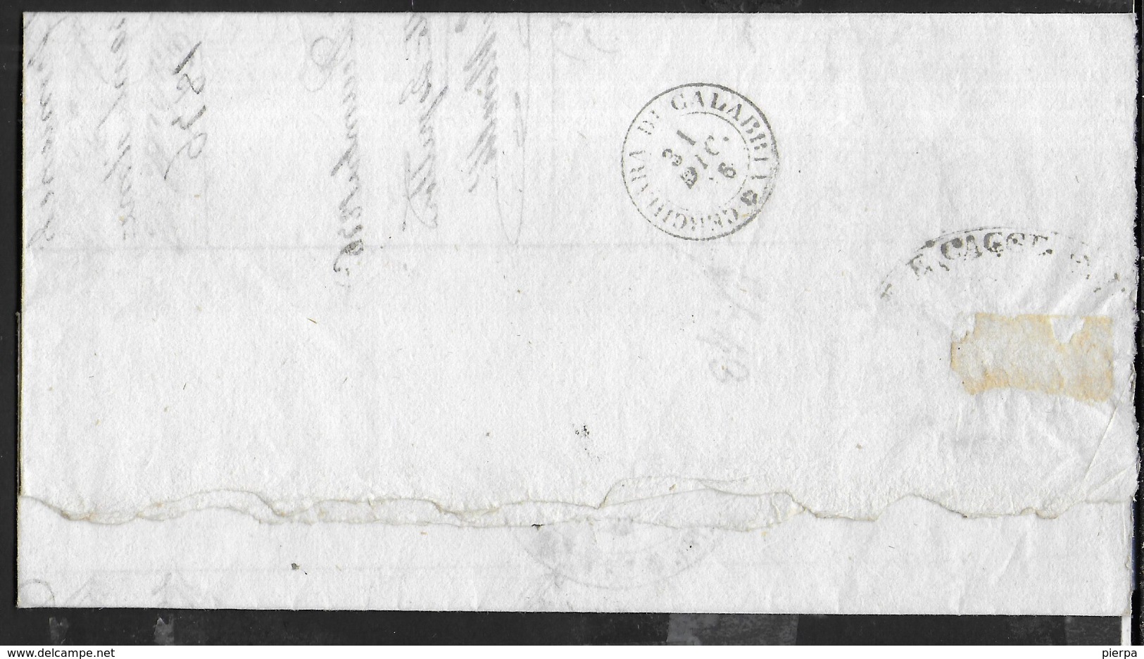 STORIA POSTALE REGNO - SERVIZIO CENT. 20 SU PIEGO SU CARTA A MANO FILIGRANATA DA CASTROVILLARI 29.DIC.1876 - Dienstmarken