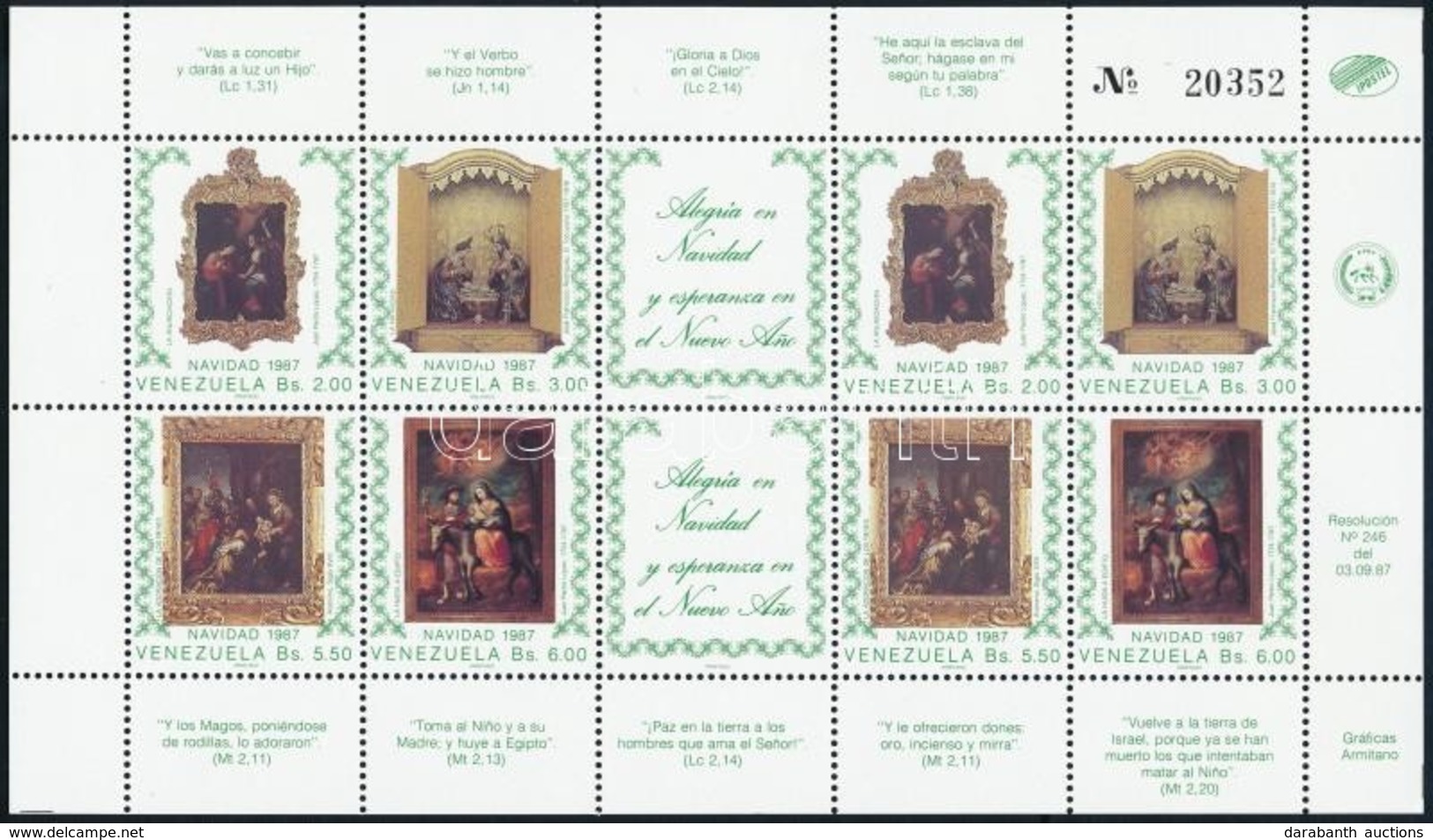 ** 1987 Karácsony, Festmények Kisív,
Christmas, Paintings Mini Sheet
Mi 2477-2480 - Sonstige & Ohne Zuordnung