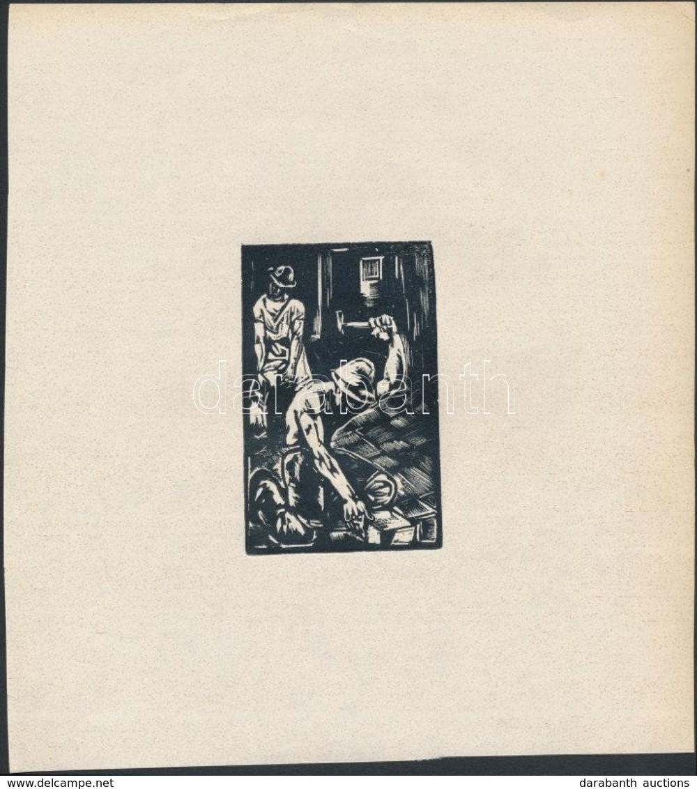 Andor Loránd (1906-1966): Bányászok. Linó, Papír, Jelzés Nélkül, 8,5×5,5 Cm - Otros & Sin Clasificación