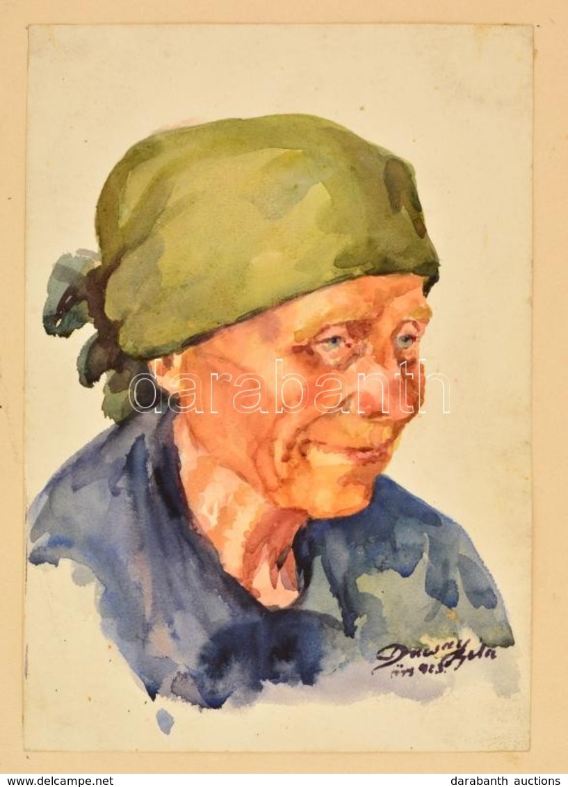 Ducsay Béla(1893-1967): Idős Asszony Portréja. Akvarell, Papír, Jelzett, Hagyatéki Bélyegzővel, 25×18 Cm - Other & Unclassified
