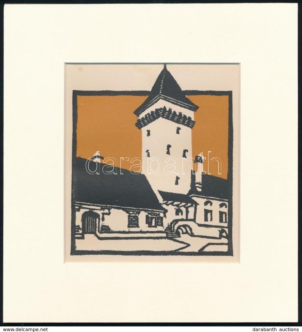 Kós Károly (1883-1977): Nagyszeben, Színes Linómetszet, Papír, Jelzés Nélkül, Paszpartuban, 12×12 Cm - Other & Unclassified