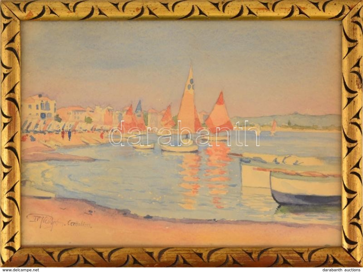 Dr Pécsi János (1885-?): Cattolica. Akvarell, Papír, Jelzett, üvegezett Keretben, 25×35 Cm - Altri & Non Classificati