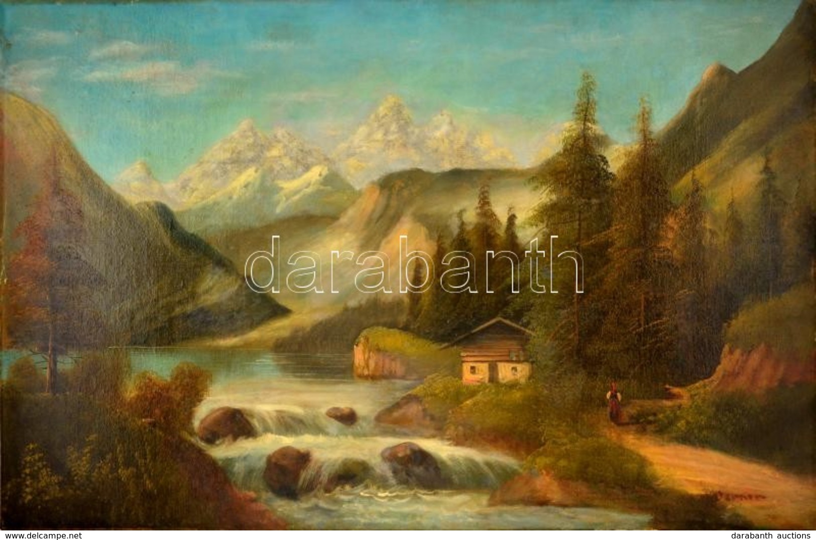 Olvashatatlan Jelzéssel: Alpesi Táj. Olaj, Vászon, 68×105 Cm - Otros & Sin Clasificación