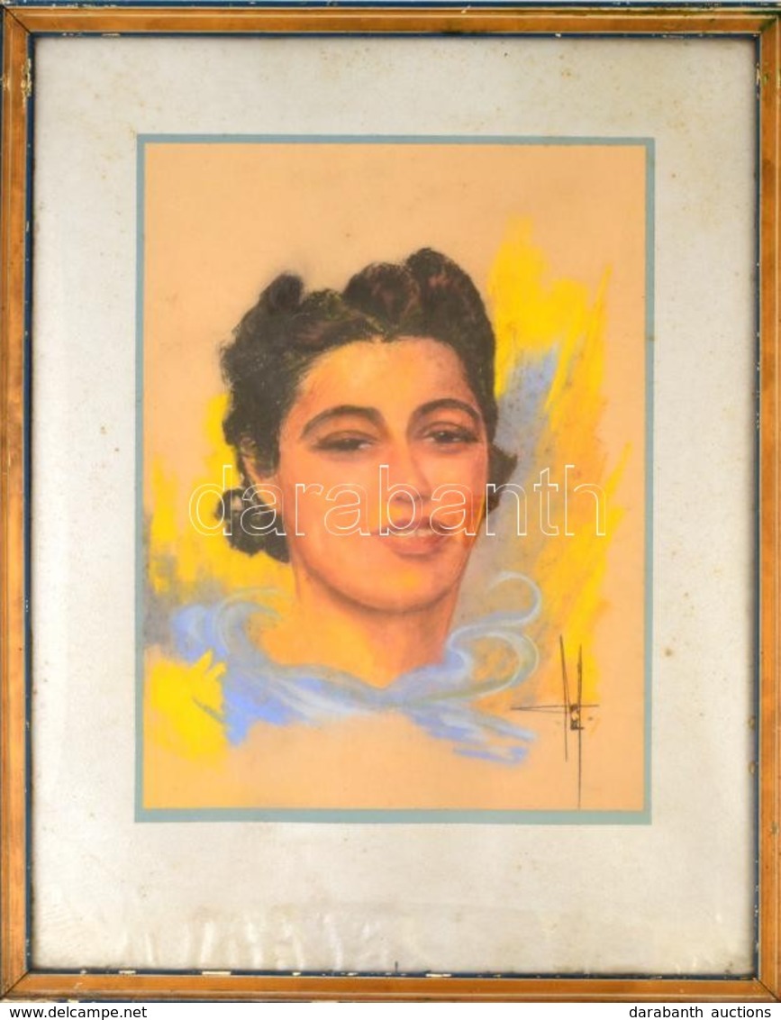 Olvashatatlan Jelzéssel: Női Portré. Pasztell, Papír, üvegezett Keretben, 45×34 Cm - Other & Unclassified