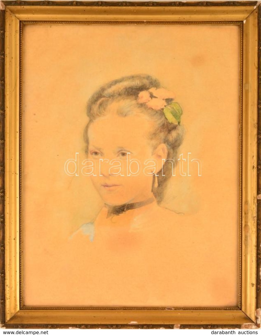 Jelzés Nélkül: Fiatal Hölgy Portréja. Akvarell-ceruza, Papír, üvegezett Keretben, 39×28 Cm - Otros & Sin Clasificación