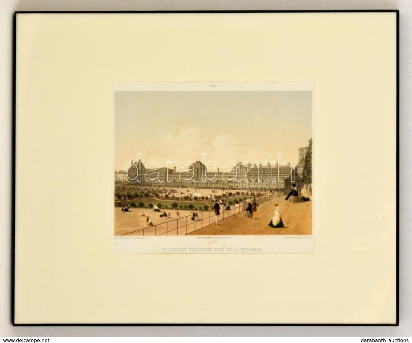 XIX. Század Palais Des Tuileries Pris De La Terrasse, Színes Litográfia, Paris, Godard, üvegezett Fa Keretben, 18x25 Cm/ - Stampe & Incisioni