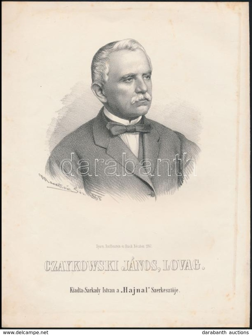 Cca 1867 Marastoni József: Johann Czaykowski Lovag Portréja, Litográfia, Papír, 27×21 Cm - Estampas & Grabados