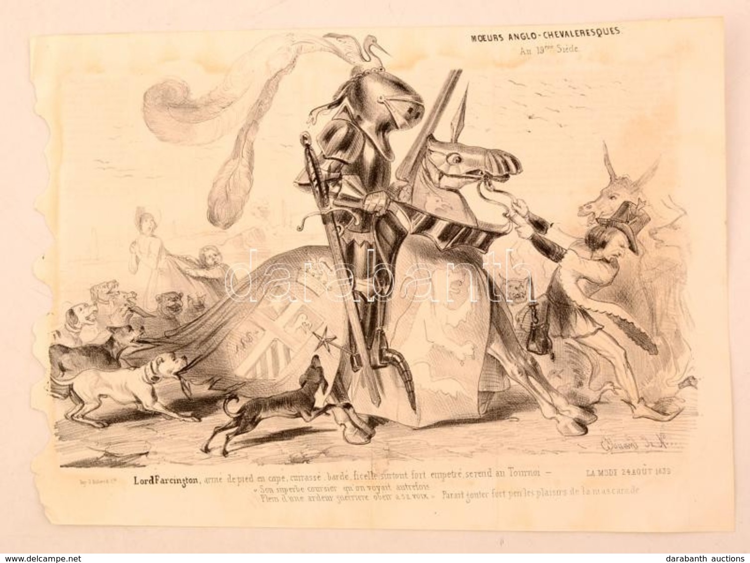 1839 Lord Farcington Francia Kőnyomatos Rajz, Humoros Politikai Grafika / 1839  French Lithographic Caricature 31x23 Cm - Prints & Engravings