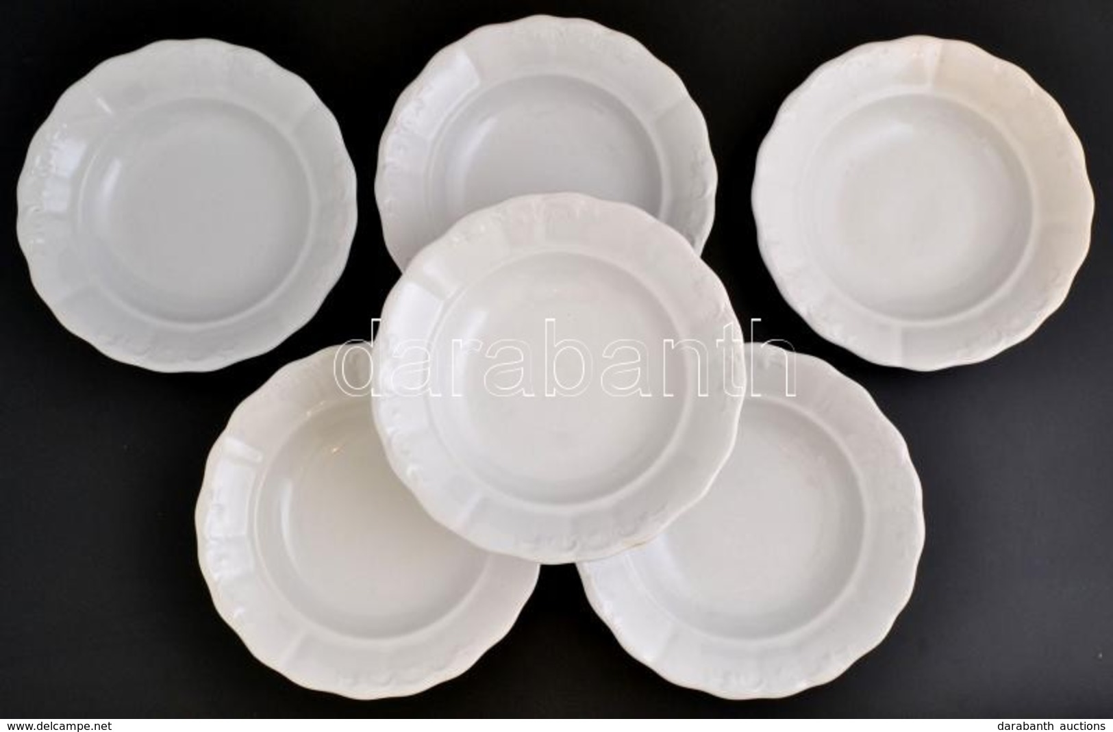 Zsolnay Porcelán Fehér Mázas Mélytányérok, 6 Db, Jelzett, Kopásnyomokkal, D: 23 Cm - Other & Unclassified