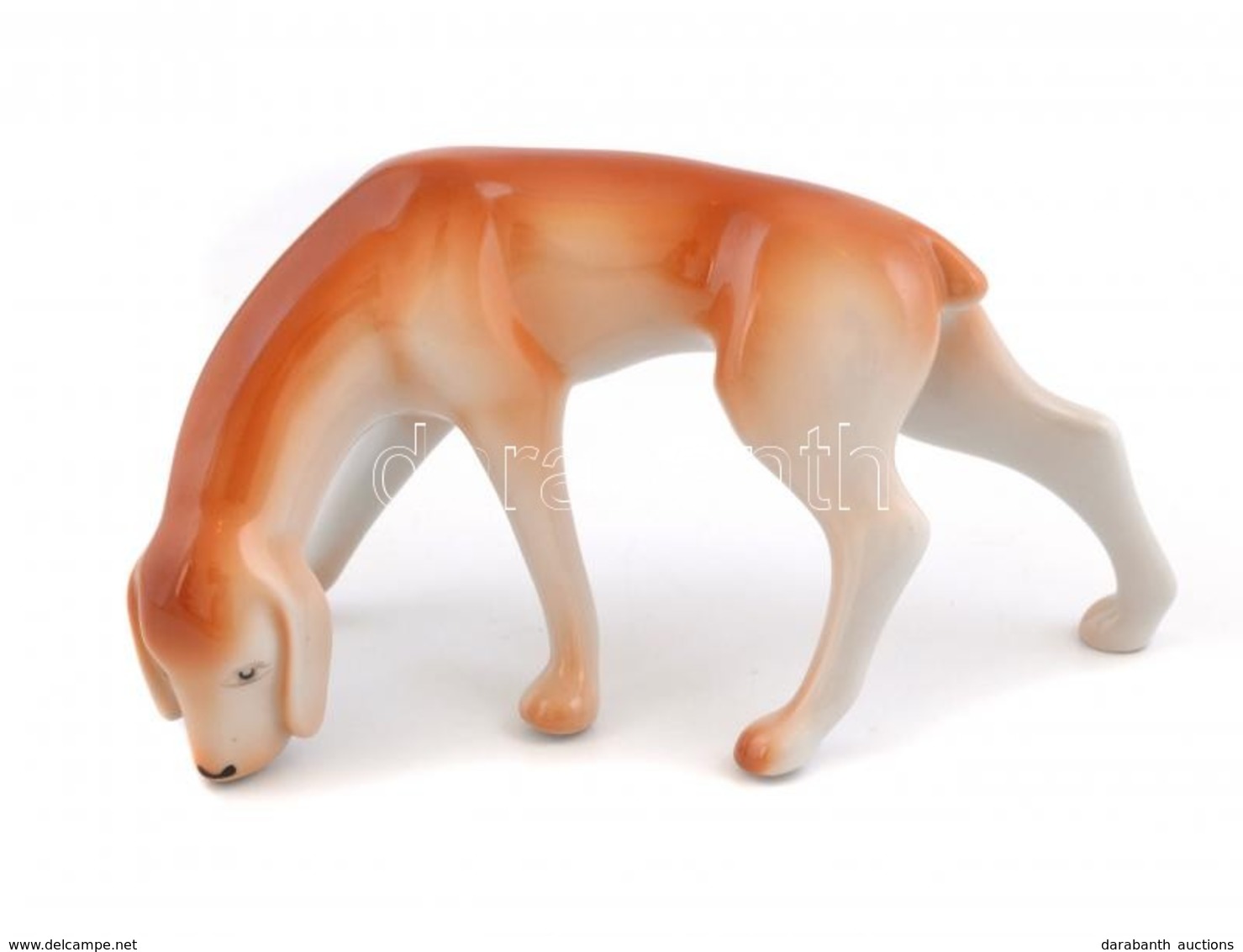 Hollóházi Porcelán Vizsla, Kézzel Festett, Jelzett, Kis Kopásnyomokkal, 17×9 Cm - Otros & Sin Clasificación