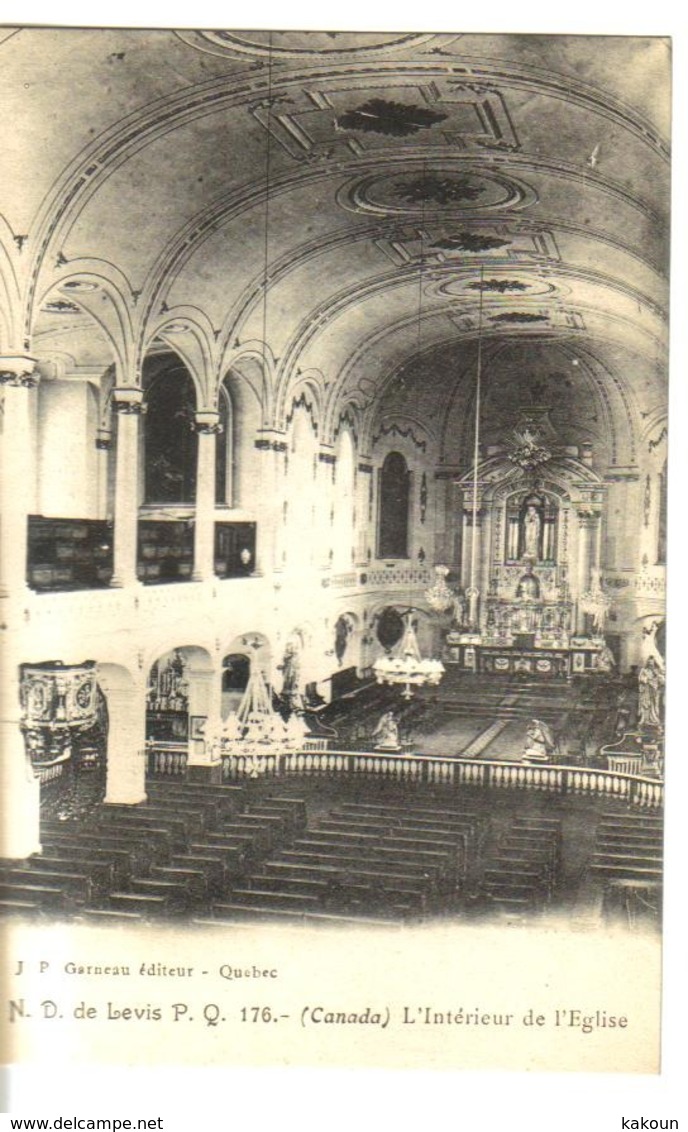 L'Intérieur De L'Église, N.D. De Lévis Quebec, J.P. Garneau, Non Circulée (1243) - Levis