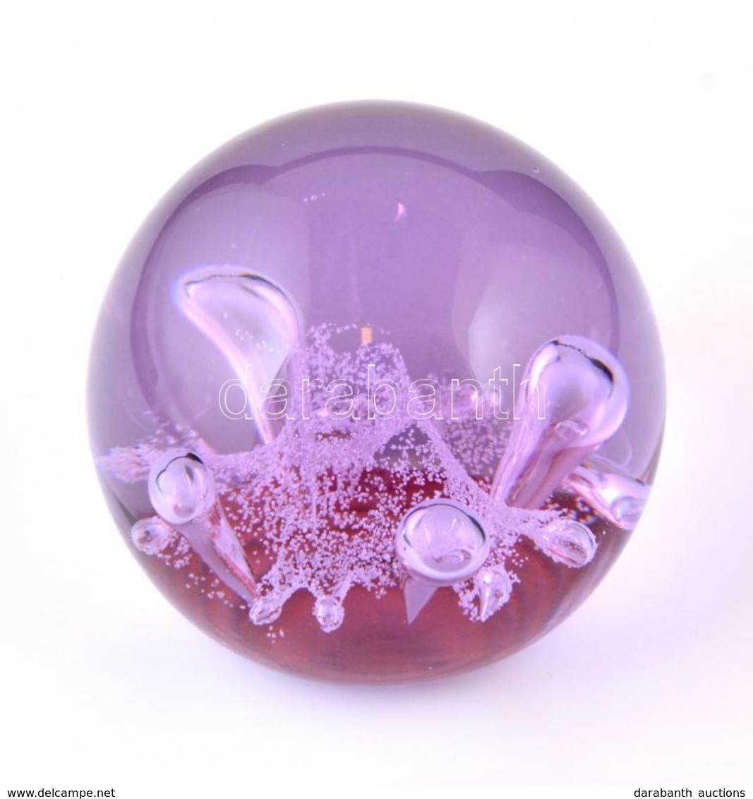 Buborékos Lila üvegnehezék, Kis Sérüléssel, D: 8 Cm - Glass & Crystal