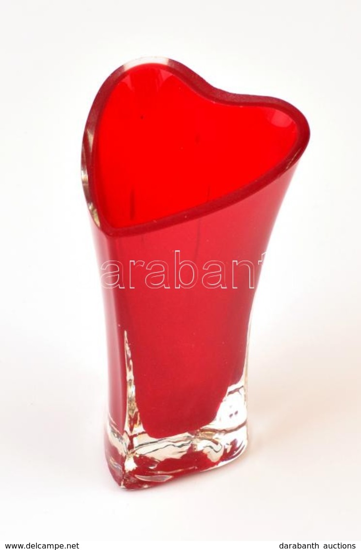 Szív Alakú Kétrétegű üvegváza, Kis Sérüléssel, M: 12 Cm - Glass & Crystal