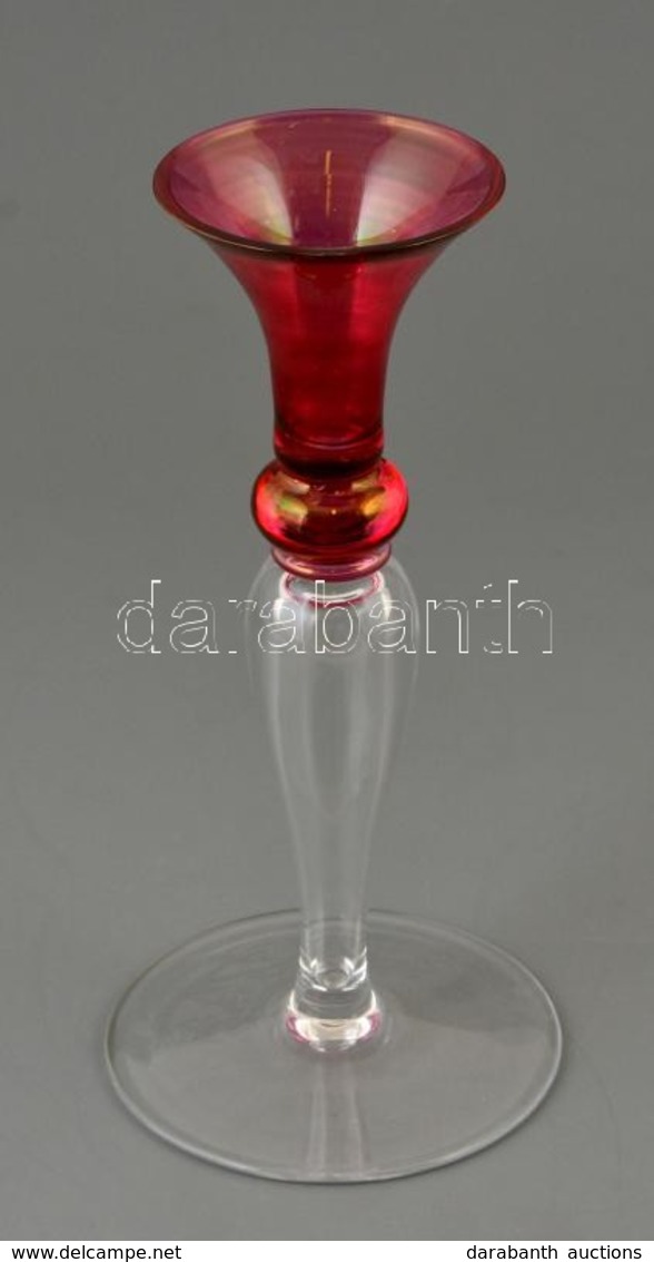 Kétszínű üveg Gyertyatartó, Kis Kopásnyomokkal, M: 24,5 Cm - Glass & Crystal