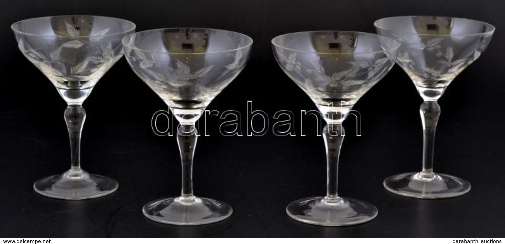 Metszett üveg Koktélos Poharak, 4 Db, Kis Hibákkal, M: 13,5 Cm - Glass & Crystal