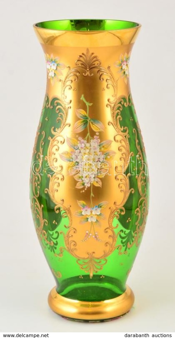 Jelzés Nélkül: Nagyméretű, Aranyozott, Festett üveg Díszváza. 42 Cm - Vidrio & Cristal