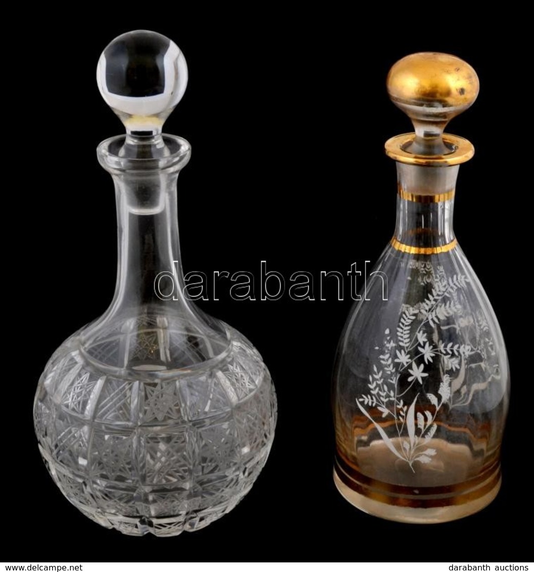 2 Db Nagyméretű Kristály és Csiszolt üveg Palack, Egyik Aranyozással. Hibátlanok. M:30 Cm - Glass & Crystal